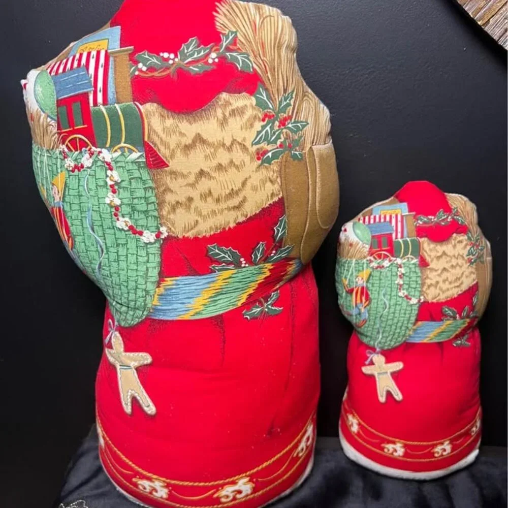 Vintage Father Christmas Accent Pillow or Free Standing Decor or Doorstops - SET